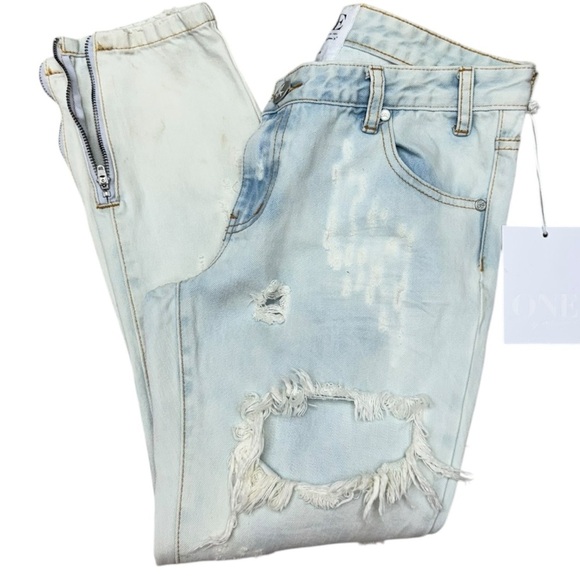 One Teaspoon Trashed Free Birds Skinny Jeans, Size 28 NWT, Light Wash Distressed - Picture 14 of 16